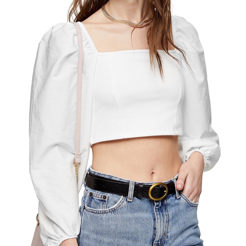NEW Topshop Poplin Puff Sleeve Crop Top
